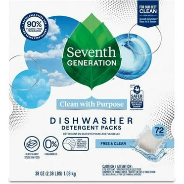 Seventh Generation Dishwasher Detergent Packs for sparkling dishes Free & Clear Dishwasher Tabs, 72 Count