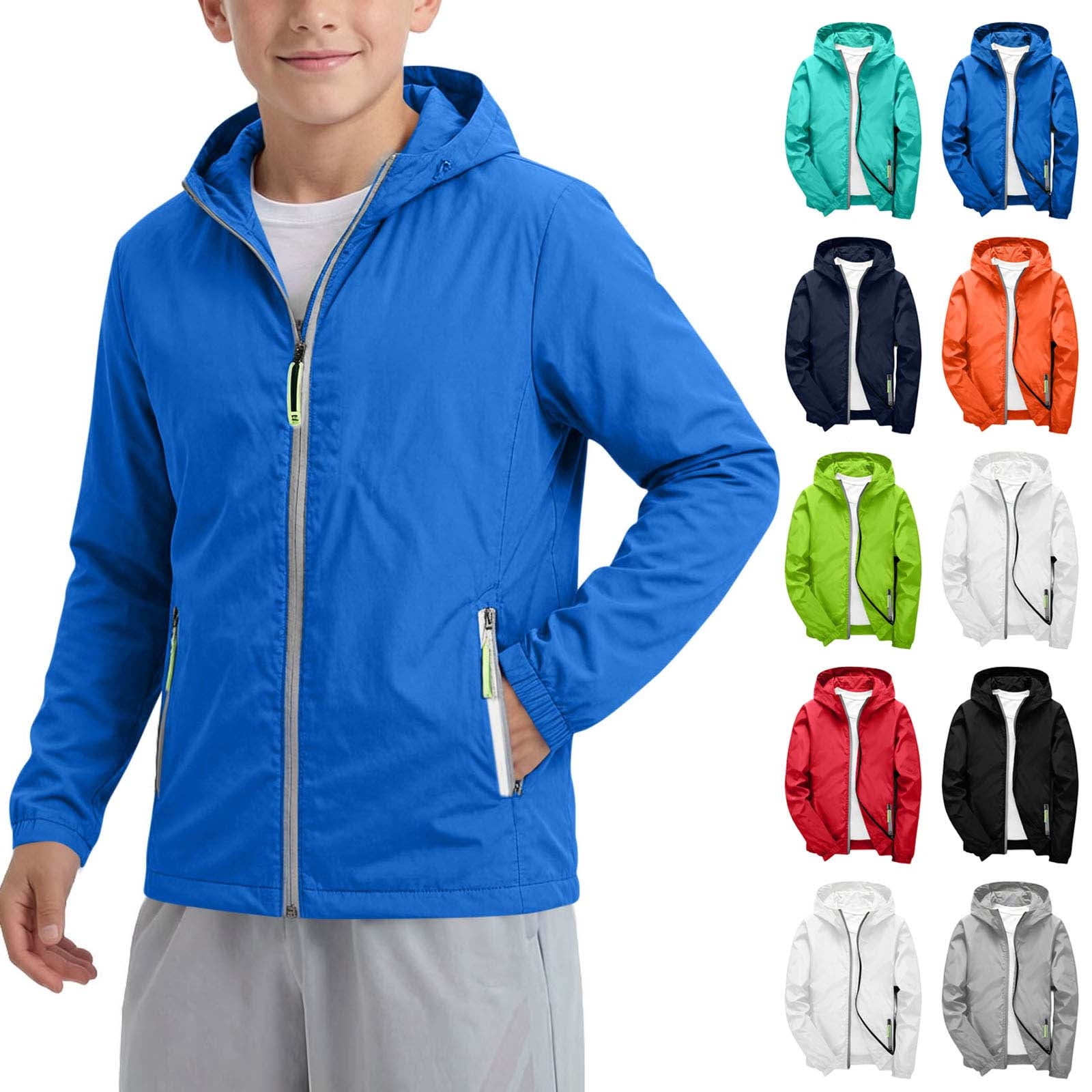 dazeni Boys Jackets Reflective Zip up Rain Shell Jackets Casual Hiking Rain Jackets Lightweight Hooded Rain Coat Outwear with Pockets
