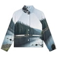 thumbnail image 4 of Jackets for Women Winter Coat Jackets Flannel Stand Collar Jacket(Lakeside Forest Serenity,Size:S-4XL), 4 of 7
