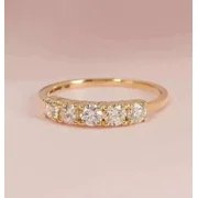 NVS 2Ct Round Simulated Diamond Half Eternity Wedding Ring - 14K Yellow Gold Plated