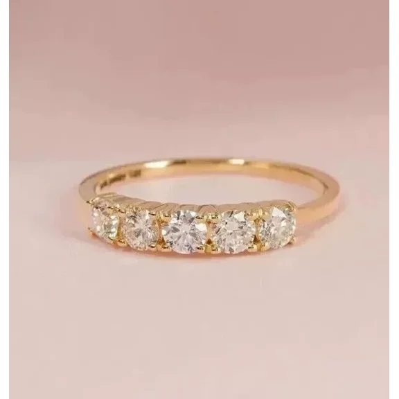 2Ct Round Simulated Diamond Half Eternity Wedding Ring - 14K Yellow Gold Plated