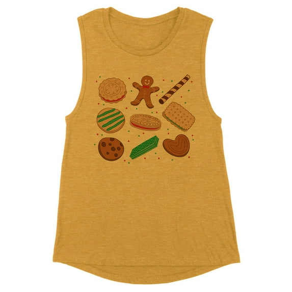 Christmas Cookie Grid Women's Muscle Tank 2X-Large Antique Gold