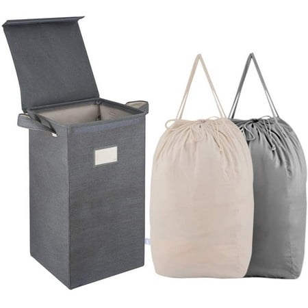 Laundry Hamper with Lid and 2 Removable Liners, Collapsible Dirty ...