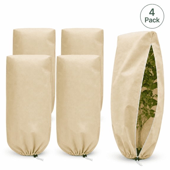 Plant Covers Freeze Protection ,31.5" x 47.3" 4 Pack Frost Cloths for Outdoor Plants, Plants Winter Cold Weather Frost Blankets Shrub Jacket with Zipper Drawstring