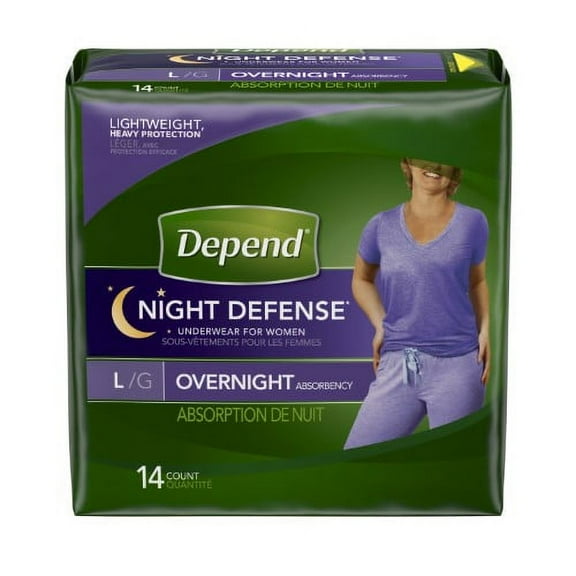 Depend Night Defense Incontinence Underwear for Women, Overnight, Large, Light Pink, 14 Count (Pack of 5)