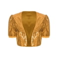 thumbnail image 3 of CHICTRY Women's Sequin Jacket Sparkly Glitter Short Sleeve Open Front Cropped Blazer Bolero Shrug Gold 4XL, 3 of 5
