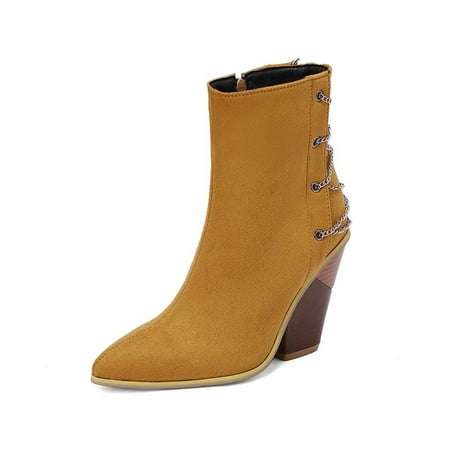 

Cowboy boots for Women Autumn Thick Sole Square Heels Slip On Short Booties Round Toe Shoes Womens Boots Size 12