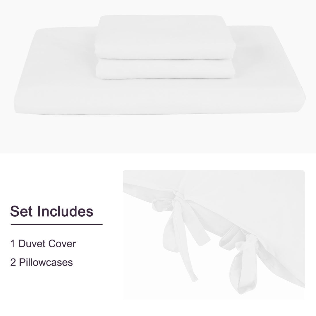 Unique Bargains 3-Pack Bow Tie Duvet Cover Bedding Set King White