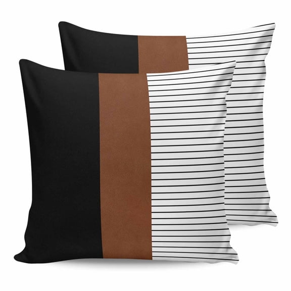 24x24 Pillow Covers Set of 2, Black Brown Throw Pillow Covers Decorative Couch Cushion Case, Contemporary Striped Boho Art Microfiber Square Pillowcases for Bedroom Car Living Room