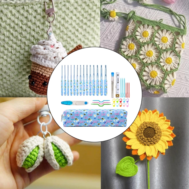 12Pcs Ergonomic Soft Grip Crochet Hook 2.0mm-8.0mm Aluminum Crochet Hook Needle