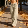 thumbnail image 5 of Npasoilc Drawstring Elastic Waist Pants for Women Linen Blend Solid Color Pocket Summer Trousers,Khaki, 5 of 6
