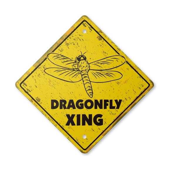 Dragonfly Vintage Crossing Sign Zone Xing | Indoor/Outdoor Plastic | 14" Tall rustic wings insect entemology