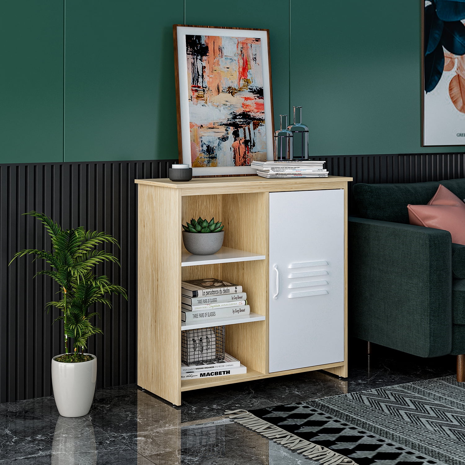 Kepooman Storage Cabinet, Sideboard Buffet Cabinet with 1-Door, Kitchen Storage Cabinet for Living Room, White Kepooman Storage Cabinet, Sideboard Buffet Cabinet with 1-Door, Kitchen Storage Cabinet for Living Room, White