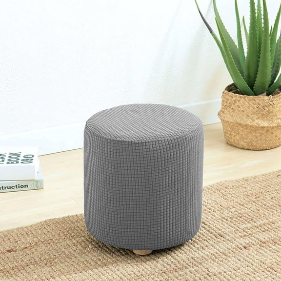 Round Ottoman Slipcover Cover Outdoor Small/Large Footstool Protector Covers Stool Ottoman Covers Stretch with Elastic Bottom, Feature Textured Checked Fabric Machine Washable(C,12X12IN)