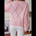 thumbnail image 4 of Suéteres de Punto de Larga con Cuello Redondo y Aberturas para Mujer, de Crochet, Holgados e Informales, con Lentejuelas. Rosa L, 4 of 8