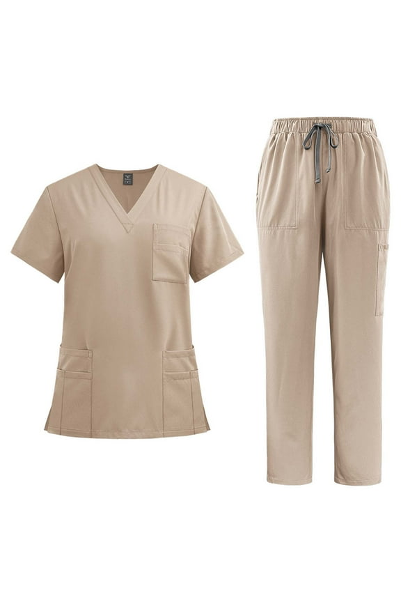 Scrubs Set for Women Classic V Neck Top and Jogger Pants with Stretch Breathable Nursing Uniform Scrub Suit