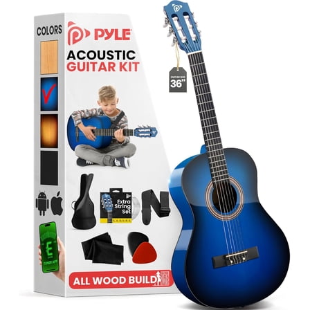 Pyle Beginner Acoustic Guitar – 3/4 Junior Size 36” All-Wood Acoustic Guitar for Kids & Adults, Blue Burst