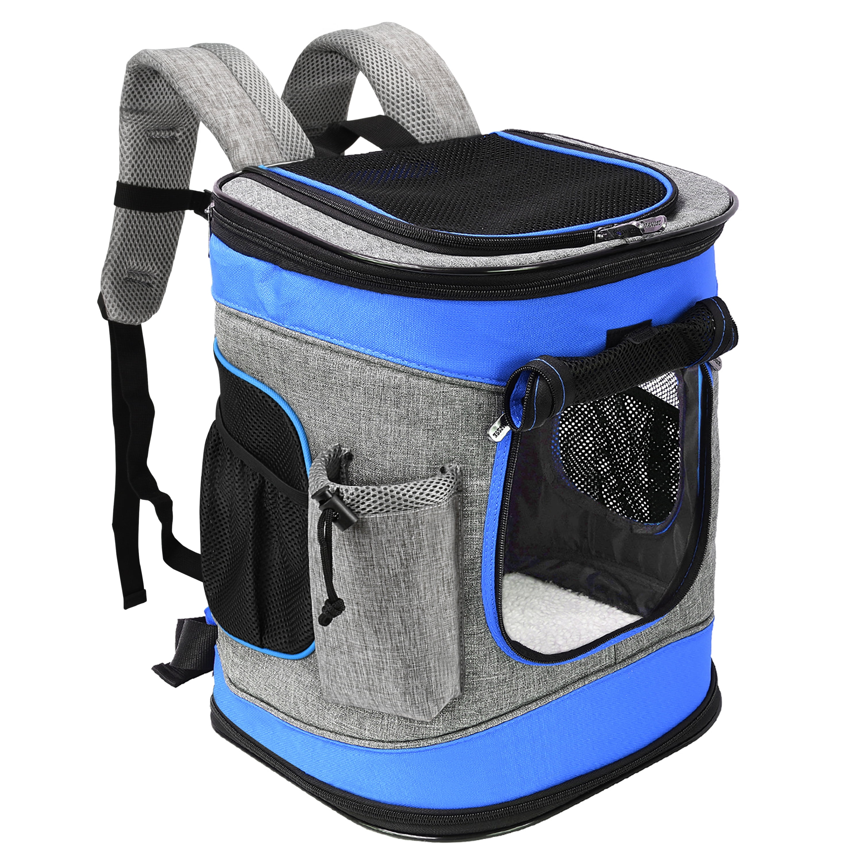 Kato Large Travel Pet Carrier Backpack with Removable Sherpa Bed, Blue, 18 lb Limit