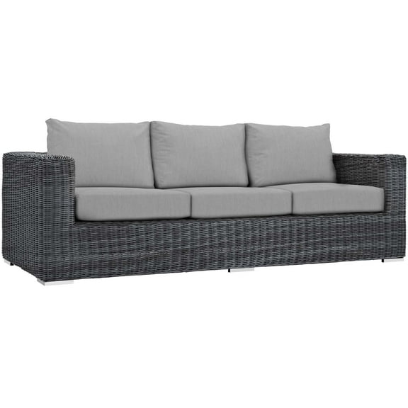 Modern Contemporary Urban Design Outdoor Patio Balcony Garden Furniture Lounge Sofa, Sunbrella Rattan Wicker, Grey Gray