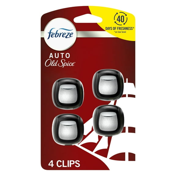 Febreze Car Air Freshener Vent Clip Old Spice Scent, .07 oz. Car Vent Clip, Pack of 4