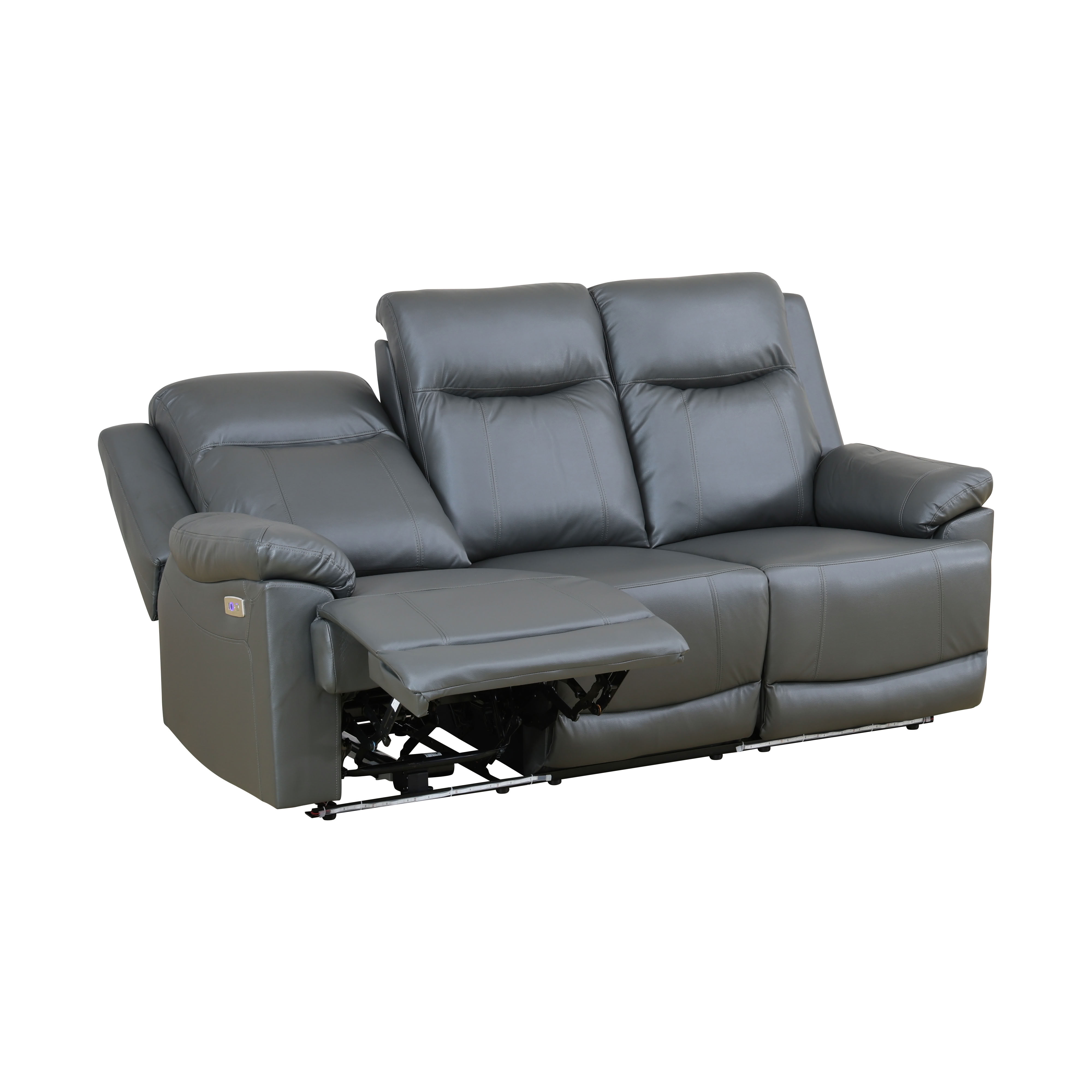 MAYEERTY 3-Seater Recliner Sofa, Breathable Leather Sofa with LED Lights & Reversible Coffee Table for Family Living Room & Home Theater