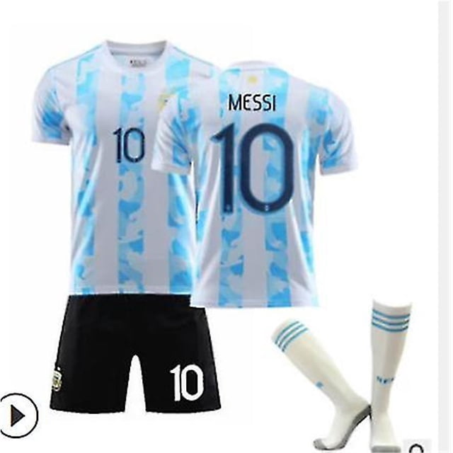 Nuevo 21/22 Home Kits de fútbol para niños Camiseta de tiras azules Camiseta de fútbol Traje de entrenamiento-20 21 Argentina Home Messi 10-16 (2-3 años) BmatwkZeng Bmatwe Jersey