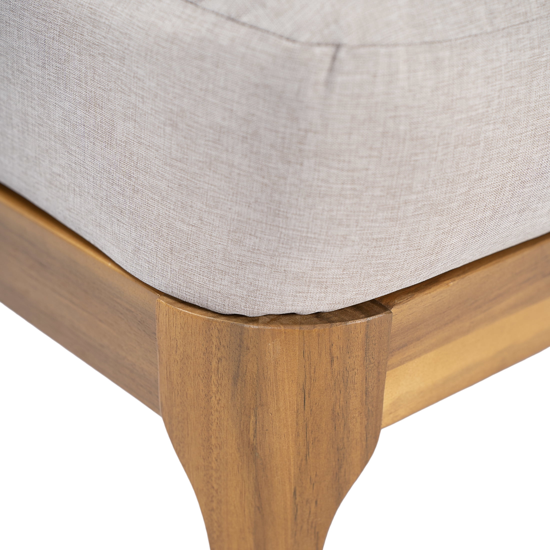 Christopher Knight Home Outdoor Rectangle Ottoman, Acacia Wood Patio Bench with Cushion, Teak + Beige