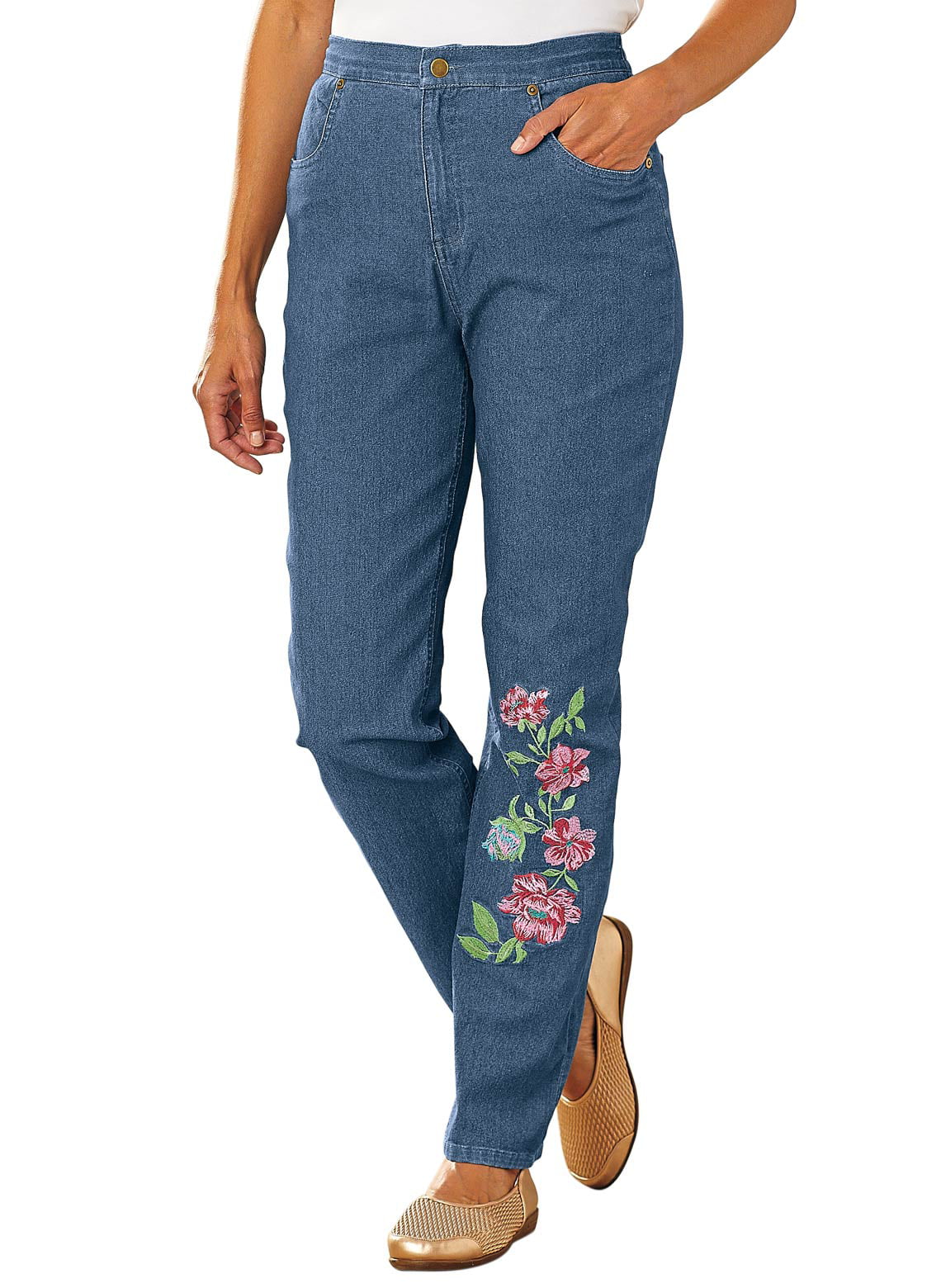 Floral Embroidered Jeans by Denim Moves - Walmart.com
