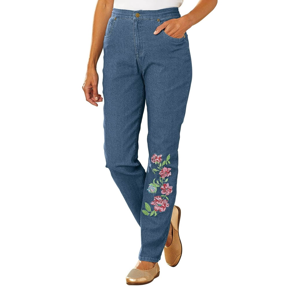 Carol Wright - Floral Embroidered Jeans by Denim Moves - Walmart.com ...