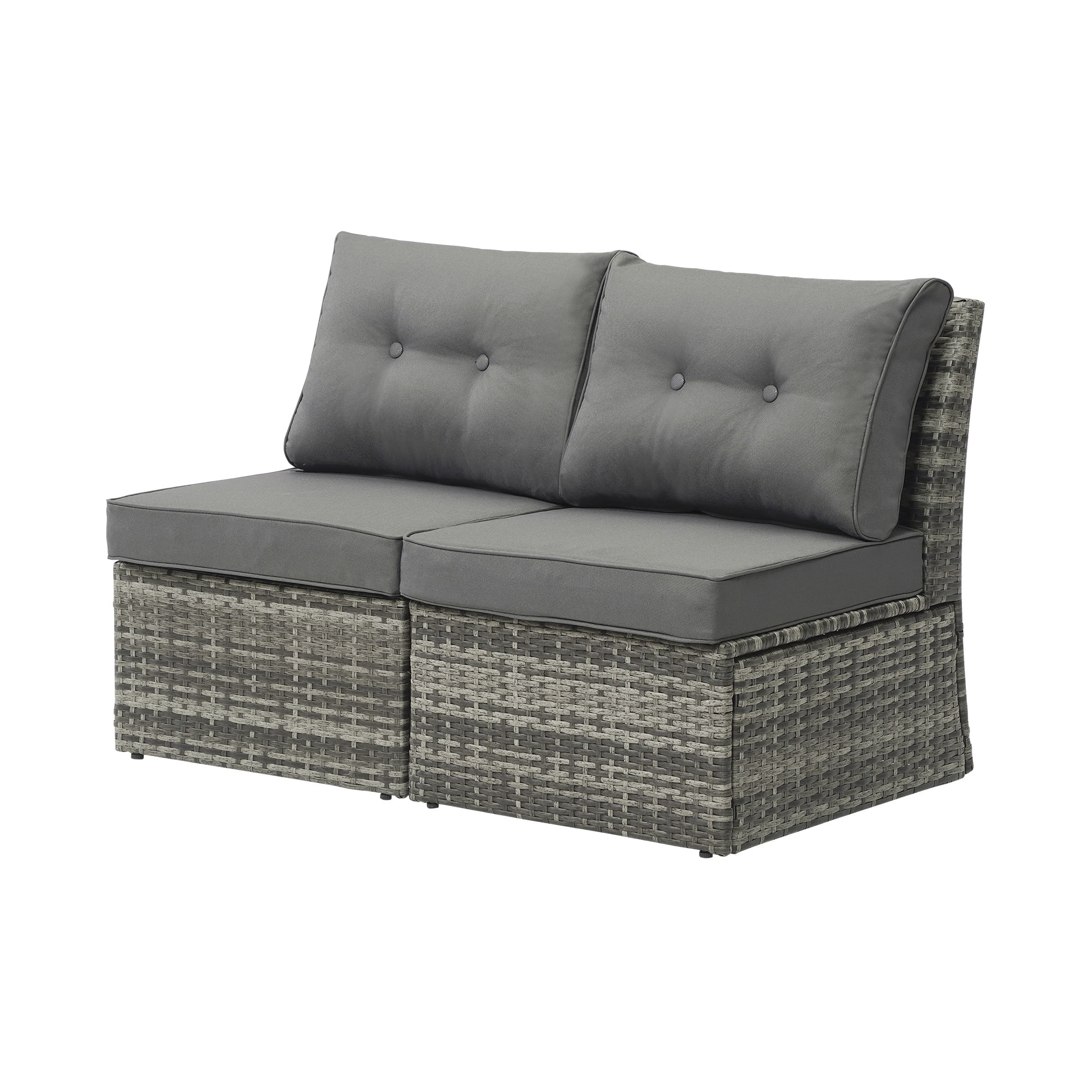 SUNVIVI OUTDOOR 2 Pieces Grey Wicker Armless Patio Sofa Chair with Anti