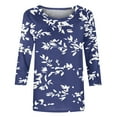 thumbnail image 4 of YUGYXL Women's Casual 3/4 Sleeve Shirts Plus Size Tops Fashion Flower Graphic Tees Crew Neck Lightweight Comfy Tshirts Dressy Soft Tunics Blouse Holiday Clothes, 4 of 5
