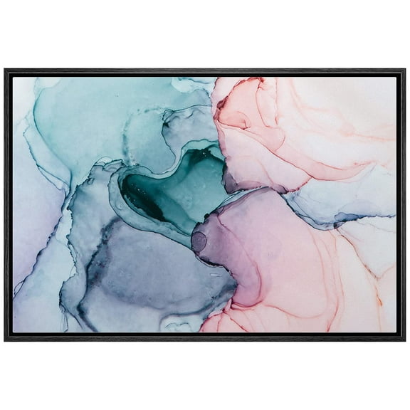 wall26 Canvas Print Wall Art Teal, Pink, Purple & Blue Watercolor Ink Blots Abstract Shapes Digital Art Modern Art Bohemian Colorful Multicolor Ultra for Living Room, Bedroom, Office - 24"x3