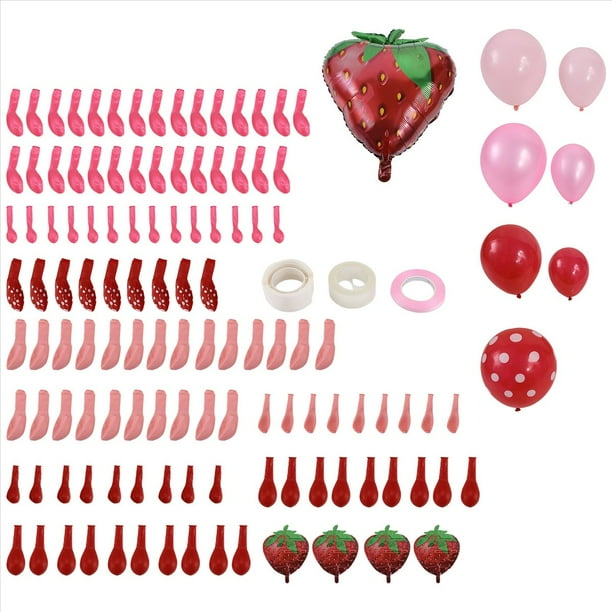 de Globos de Fresa, Decoración de Reunión de Cumpleaños de Fresa, Kit de Decoraciones de Fresa (128 Piezas)