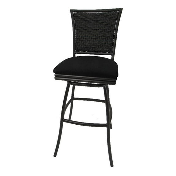 In/Outdoor 30" Bar Stool Erin without Arms - Black Linen Fabric - Brown Frame