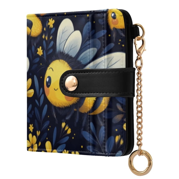 Qxltty Cute Cartoon Bumble Bee Pattern Ladies Wallet Rfid Slim Thin Compact Credit Card Women Wallet Zipper Coin Pocket and ID Window for Female Gifts