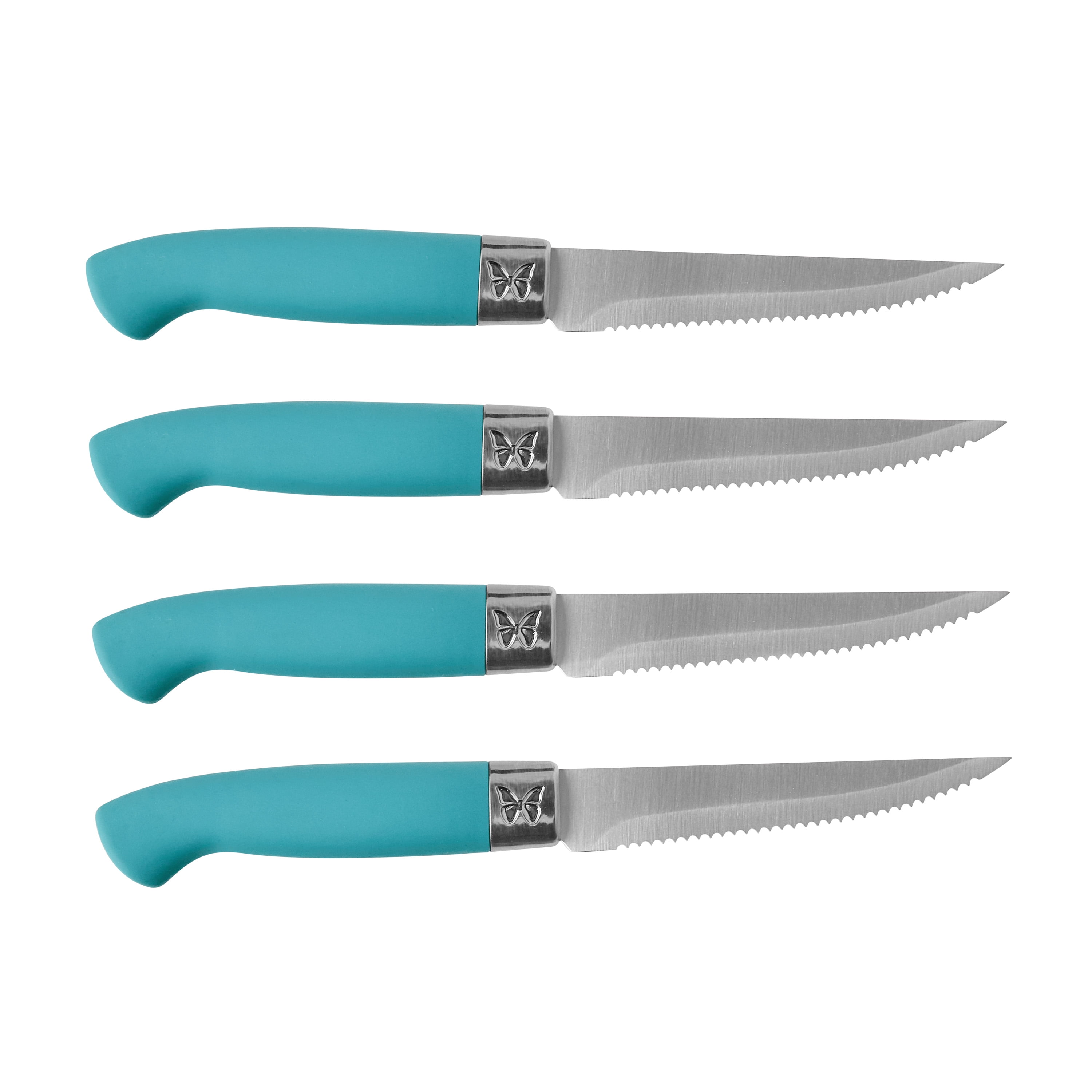 NEW Pioneer Woman Teal BLUE KNIFE SET Cutlery W/ Acacia WOOD BLOCK 14 Pc
