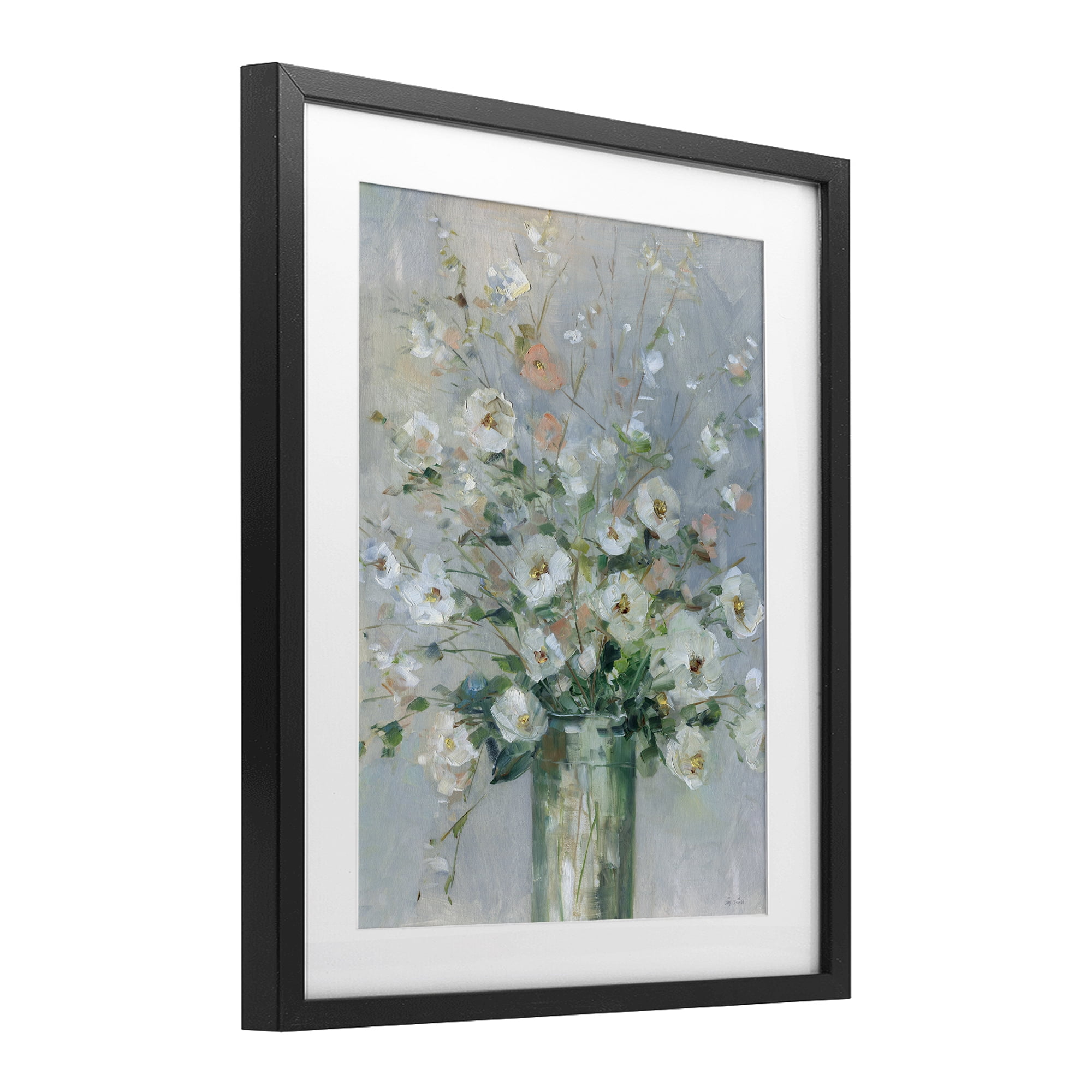 Stupell Industries Delicate White Blossoms Impression Black Framed Print Under Glass, design by Sally Swatland