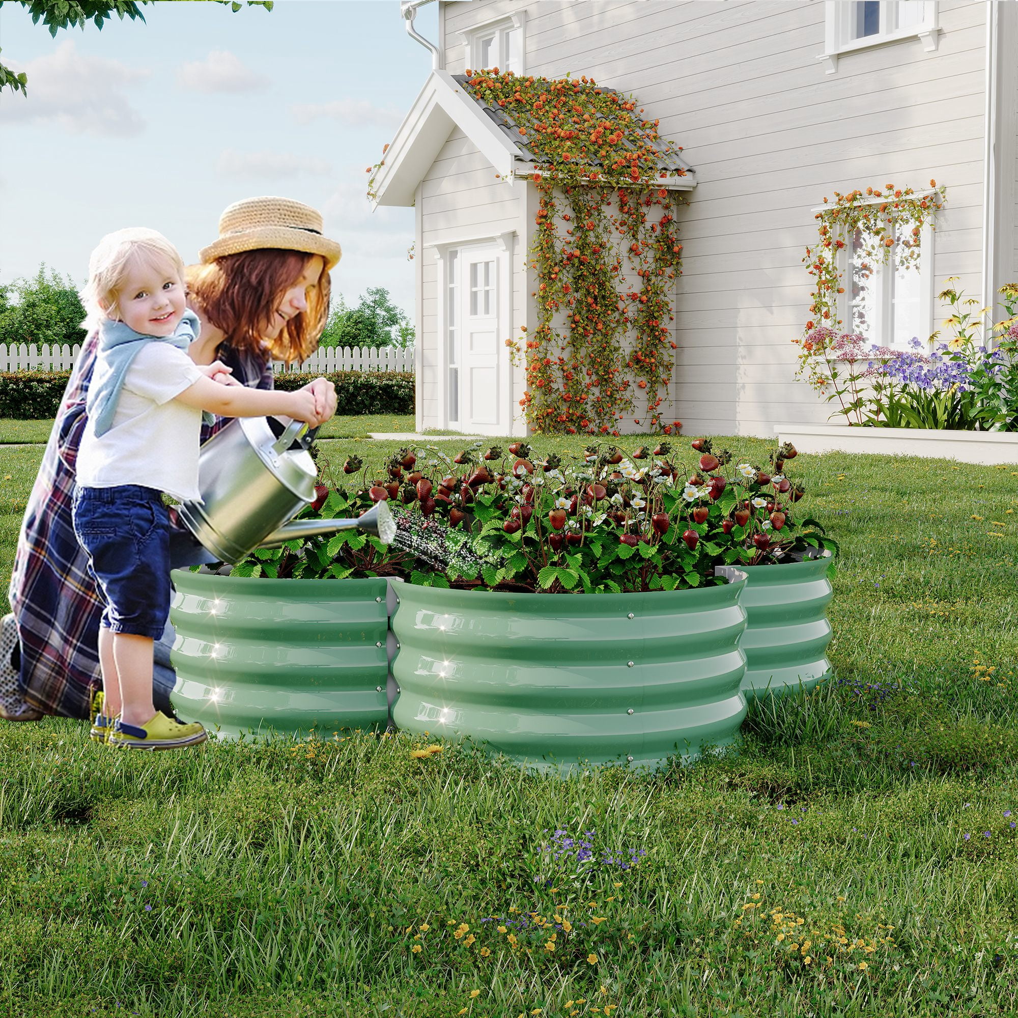 WildBreak Outdoor Raised Garden Bed Kits, Petal Shape, Metal Planter Box 47.6 x 47.6 x 11.8", Green