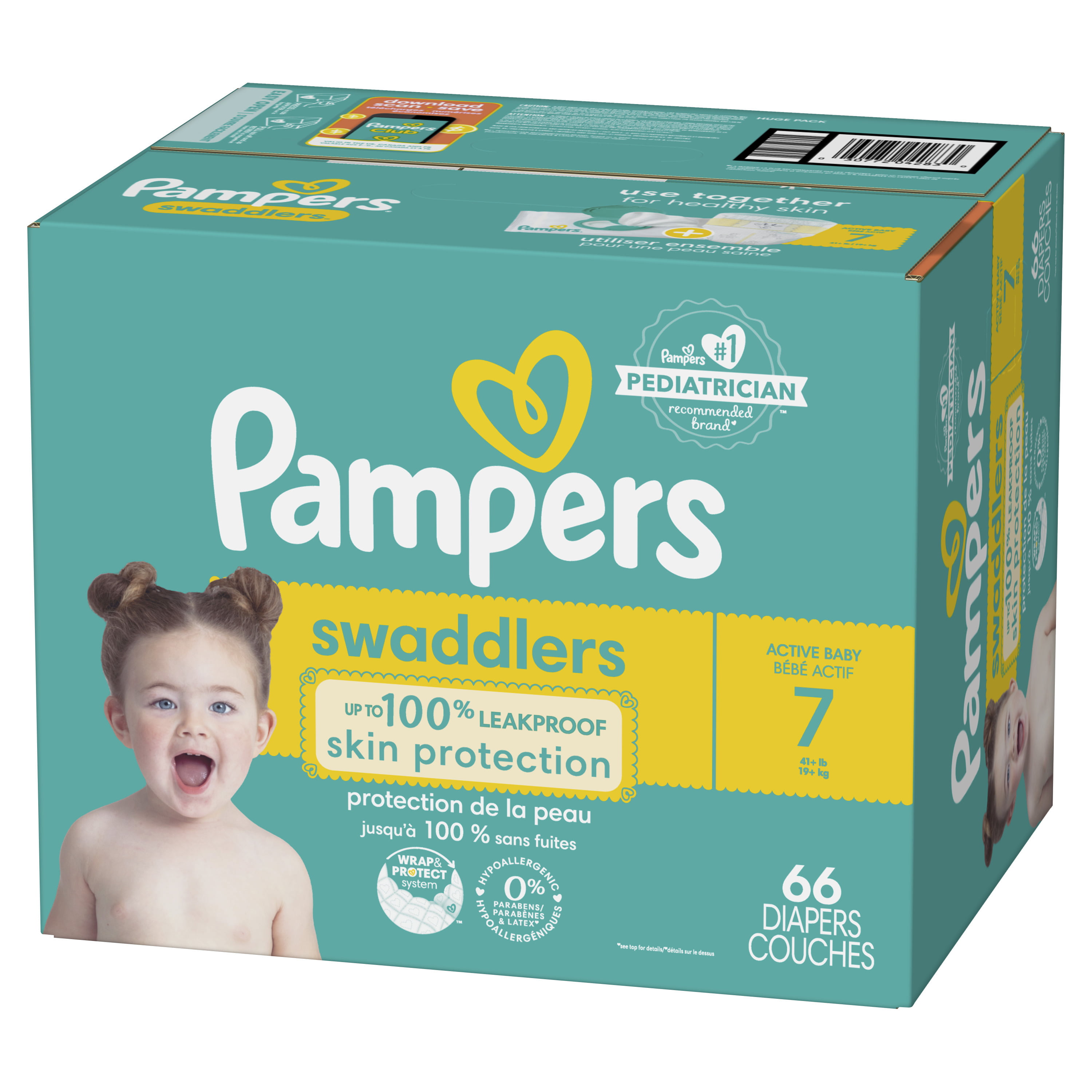 Pampers Swaddlers Active Baby Diaper, Size 7, 66 Count - 1