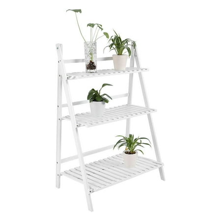 Plant Flower Stand Rack Shelf 3 Tier Bamboo Foldable Pot Racks Plant Flower Stand Rack Shelf 3 Tier Bamboo Foldable Pot Racks Planter Organizer Display Shelves With Gloves And Tools White