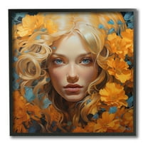 Stupell Industries Woman with Intense Gaze Botanical & Floral Painting Black Framed Art Print Wall Art, 17 x 17