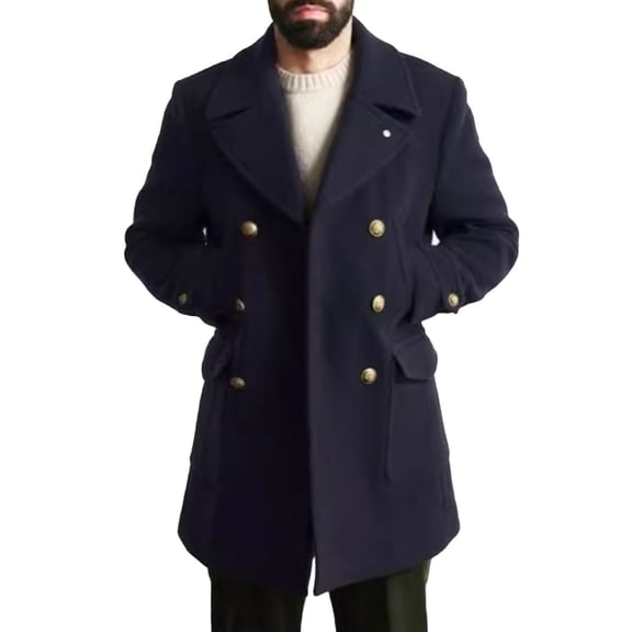 Ofreoo Men's Fashion Casual Solid Color Buttons Pockets Long Sleeve Hoodless Casual Outwear Trench Coat Fleece Jacket Men Christmas Gift