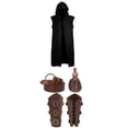 thumbnail image 4 of Virmaxy Halloween Costume Men's Medieval Hooded Tunic Set Renaissance Costume with Belt Pouch and Bracers for Halloween Party Black, 4 of 7