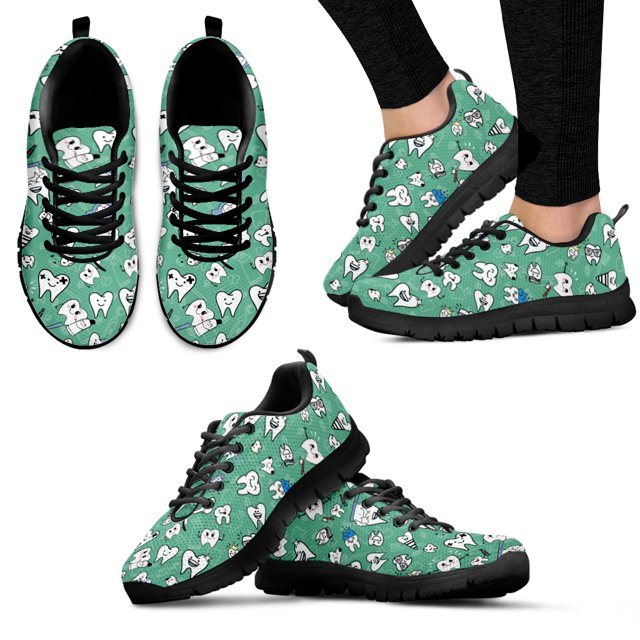 Zapatos planos con estampado de dientes de dibujos animados para mujer, zapatillas informales de malla de aire, cómodos, para mujer