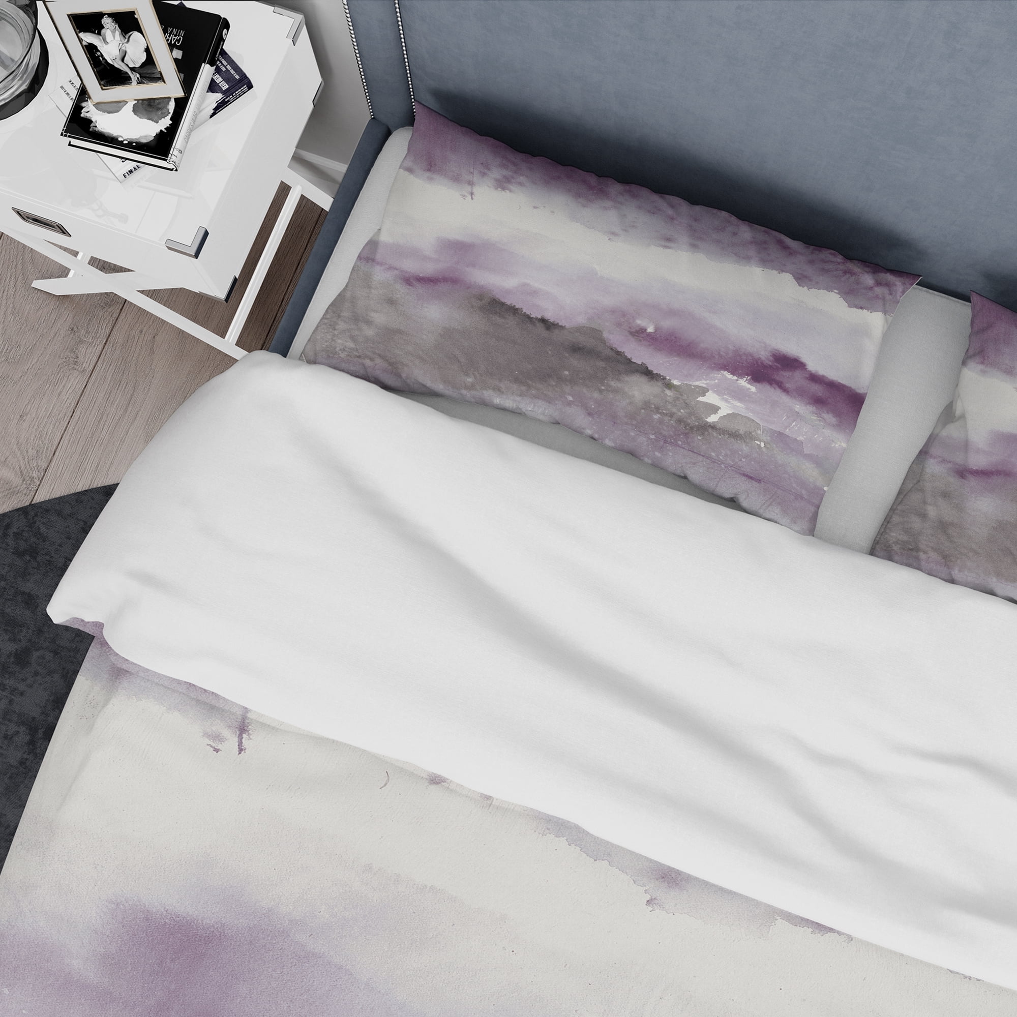 Designart 'Midnight at the Lake III Amethyst and Grey' Geometric Duvet Cover Set