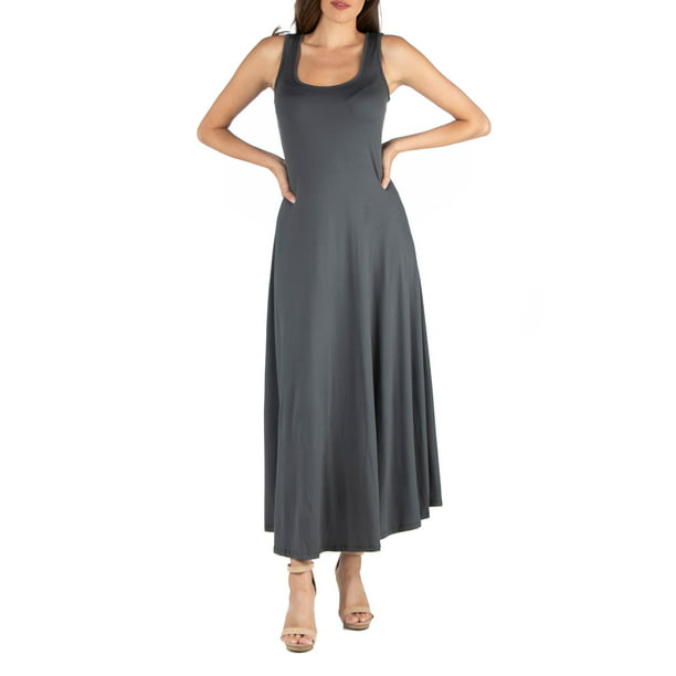 24/7 Comfort Apparel Women's Slim Fit A Line Sleeveless Maxi Dress ...