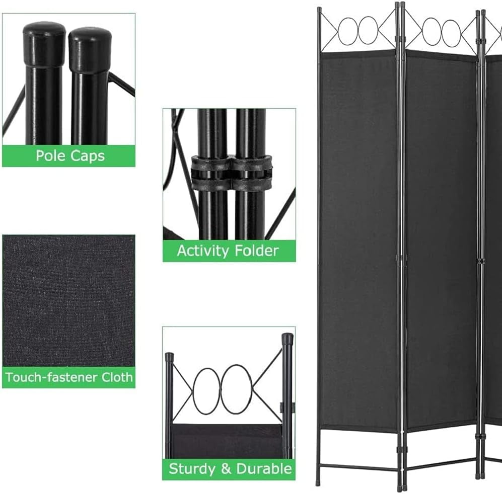 Dkelincs 4 Panel Room Divider 6.8FT Folding Privacy Screen Portable Steel Frame Partition Wall Divider, Black