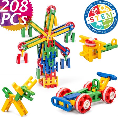 cossy STEM Learning Toy Engineering Construction Building Blocks 208 Pieces Kids Educational Toy