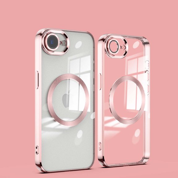 Clear Magnetic for iPhone 16e Case with Lens Protection, Compatible with Magsafe, Military-Grade Protection, Yellowing Resistant, Scratch-Resistant Back, Shockproof Slim Phone Case,Rosegold