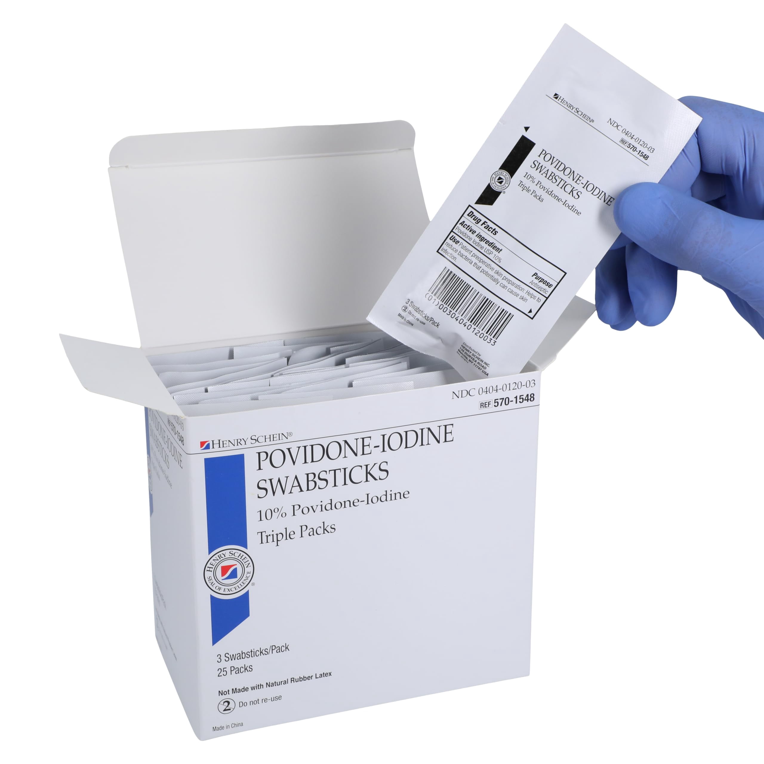Henry Schein Prep Povidone-Iodine Swabsticks, Individually Packed, Sterile, 10% Povidone-Iodine Cotton Swabs, 25 Count (Pack of 2)